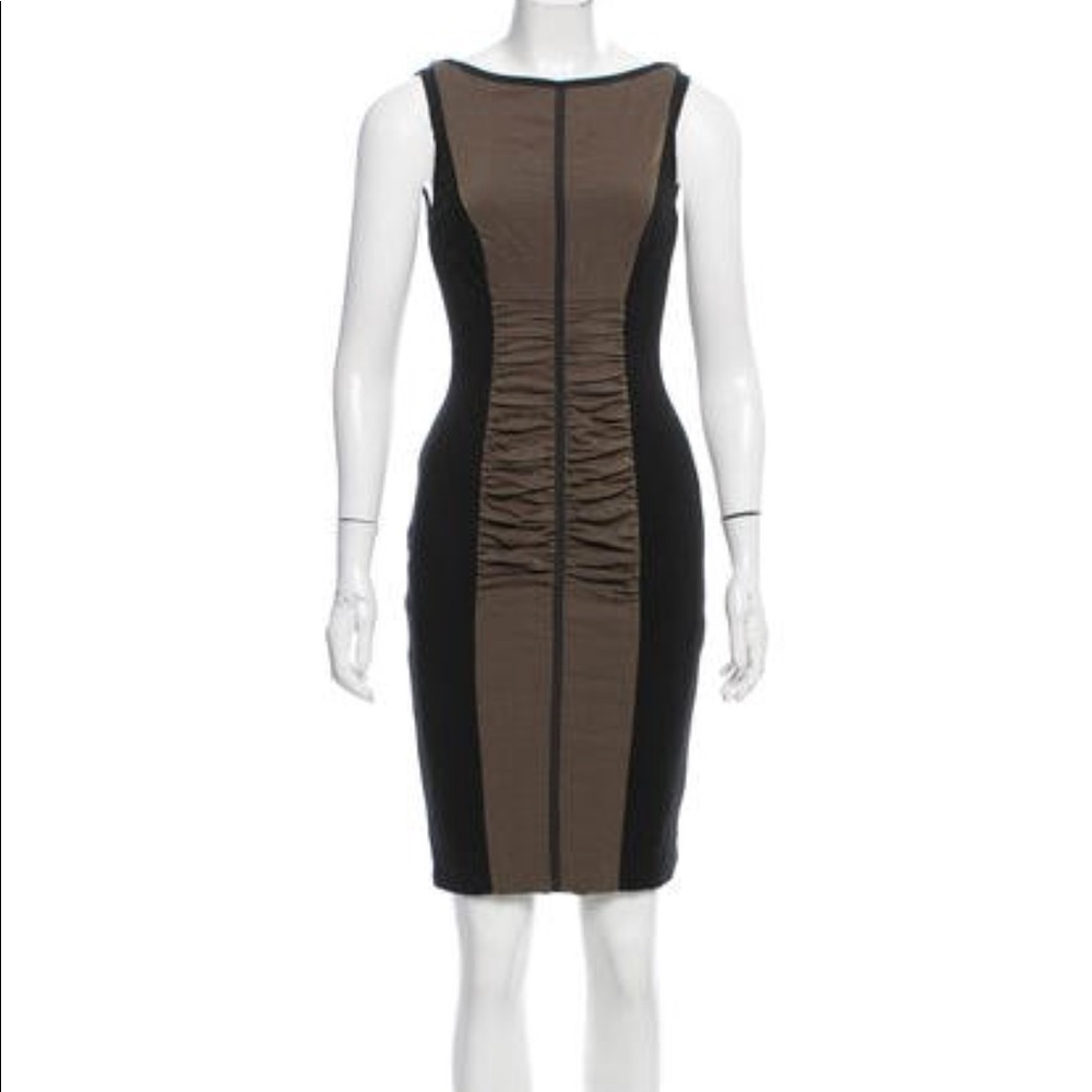 Karen Millen black fitted dress with gold front